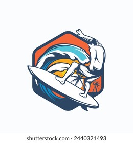 Surfing Logo emblem. Surfing Club Logo Design Inspiration Vector Template