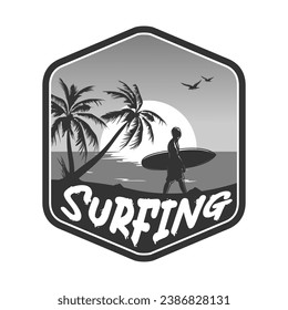 Surfing logo emblem illustration design