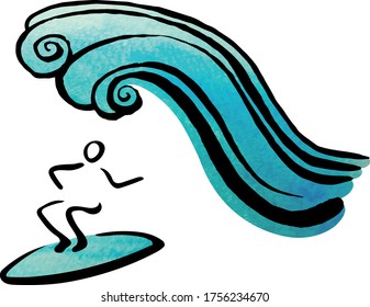 Surfing logo. It is a hand drawn vector art that can also be used as an icon. 