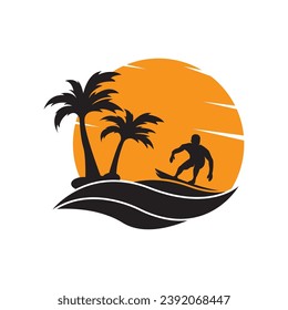 Surfing logo icon design vector illustration.