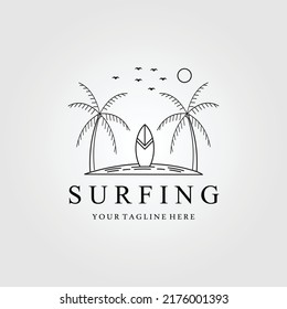surfing logo line art, icon and symbol vector illustration design