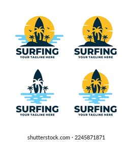 Surfing logo set vector illustration
