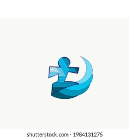 surfing logo in summer beach.waves are in light blue and dark blue and also the man in white background. svg