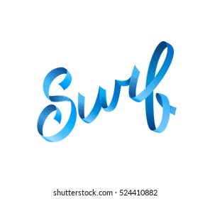 Surfing logo. Surf calligraphy, typography element, t-shirt graphics. Vector vintage illustration. Volumetric letters