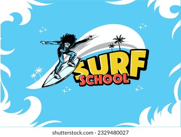 Surfing logo template for surf school. vector illustration