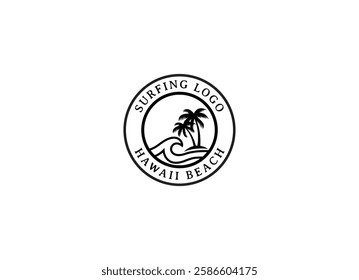 Surfing logo template. Vintage emblem with surfboards for surf club or t shirt print.