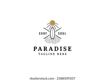 Surfing logo template. Vintage emblem with surfboards for surf club or t shirt print