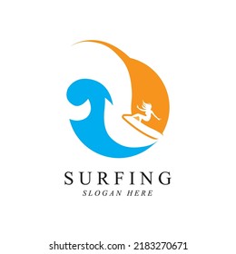 surfing logo vector design company brand illustration