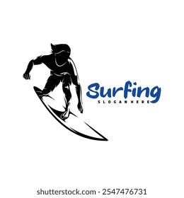 Diseño de la Ilustración vectorial del logotipo del surf. conveniente para los temas de los deportes acuáticos, las actividades de la playa, o el logotipo del surf.