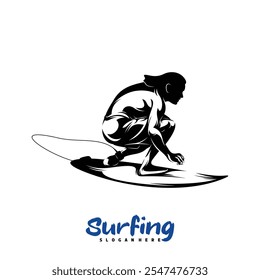 Diseño de la Ilustración vectorial del logotipo del surf. conveniente para los temas de los deportes acuáticos, las actividades de la playa, o el logotipo del surf.