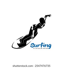 Diseño de la Ilustración vectorial del logotipo del surf. conveniente para los temas de los deportes acuáticos, las actividades de la playa, o el logotipo del surf.