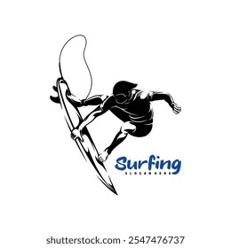 Diseño de la Ilustración vectorial del logotipo del surf. conveniente para los temas de los deportes acuáticos, las actividades de la playa, o el logotipo del surf.