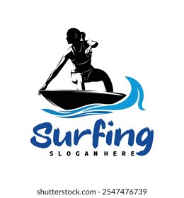 Diseño de la Ilustración vectorial del logotipo del surf. conveniente para los temas de los deportes acuáticos, las actividades de la playa, o el logotipo del surf.