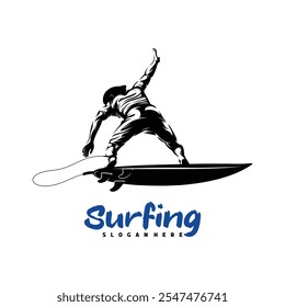 Diseño de la Ilustración vectorial del logotipo del surf. conveniente para los temas de los deportes acuáticos, las actividades de la playa, o el logotipo del surf.