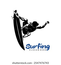 Diseño de la Ilustración vectorial del logotipo del surf. conveniente para los temas de los deportes acuáticos, las actividades de la playa, o el logotipo del surf.