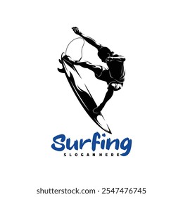 Diseño de la Ilustración vectorial del logotipo del surf. conveniente para los temas de los deportes acuáticos, las actividades de la playa, o el logotipo del surf.