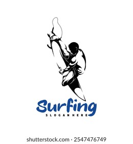 Diseño de la Ilustración vectorial del logotipo del surf. conveniente para los temas de los deportes acuáticos, las actividades de la playa, o el logotipo del surf.