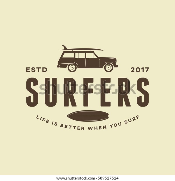 surfing logo. vintage outdoor activity\
emblem. vector\
illustration