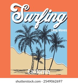 Surfing Long Waves California Palmtree