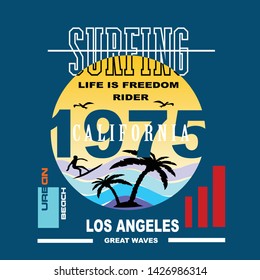 surfing los angeles stock vector illustration,T-shirt typography design graphic,hand drawn shirt print