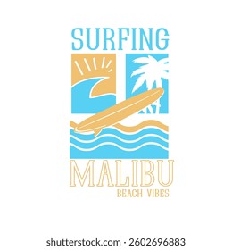 Surfing Malibu Beach Vibe vector graphic tee
