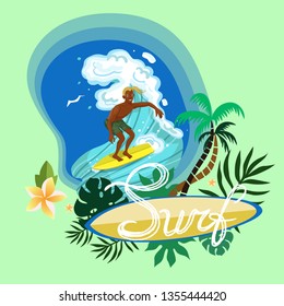 Surfing man conquering a wave logo vector image