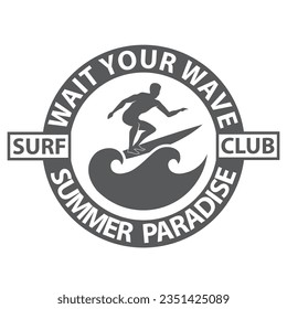 surfing man emblem with sea wave isolated on white background