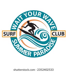 surfing man emblem with sea wave isolated on white background