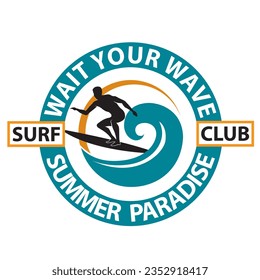 surfing man emblem with sea wave isolated on white background