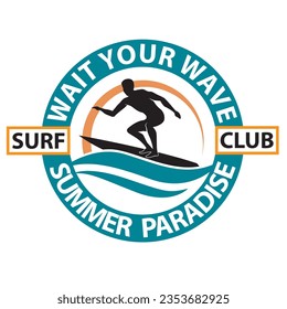 surfing man emblem with sea wave isolated on white background