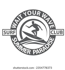 surfing man emblem with sea wave isolated on white background