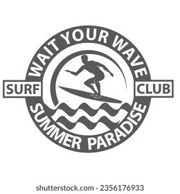 surfing man emblem with sea wave isolated on white background