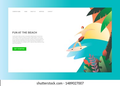 surfing man flat illustration website template