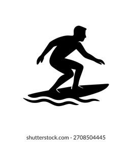 Surfing man icon, simple surf silhouette isolated illustration.