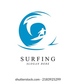 surfing man logo vector illustration template design