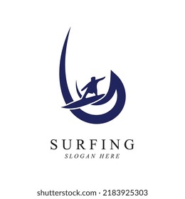 diseño de la ilustración del vector del logotipo de surfing man