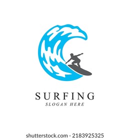 surfing man logo vector illustration template design