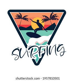 surfing man riding wave patch