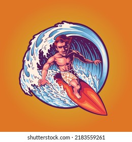 surfing man sport logo illustration