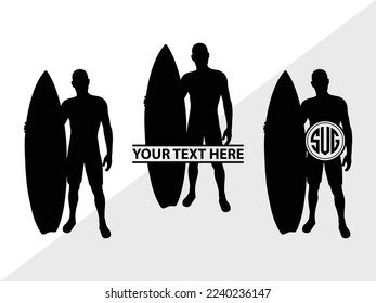 Silueta de ilustración de un vector monograma de surf