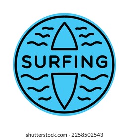 Surfing Monoline Logo Surf Wave Ocean Vintage Emblem Vector Design badge illustration Symbol Icon