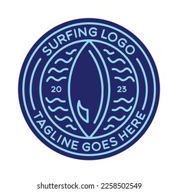 Surfing Monoline Logo Surf Wave Ocean Vintage Emblem Vector Design badge illustration Symbol Icon