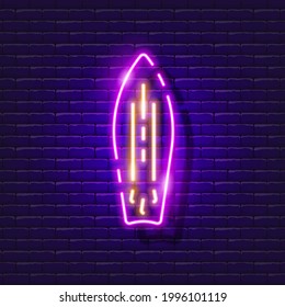 Surfing neon icon. Vector illustration for design. Glowing surfboard sign. Extreme sport sport concept.