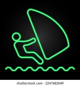 surfing neon sign, modern glowing banner design, colorful modern design trends on black background. Vector illustration.