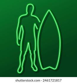 surfing neon sign, modern glowing banner design, colorful modern design trend. Vector illustration.