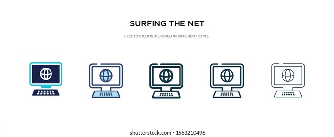 surfing the net icon in different style vector illustration. two colored and black surfing the net vector icons designed in filled, outline, line and stroke style can be used for web, mobile, ui