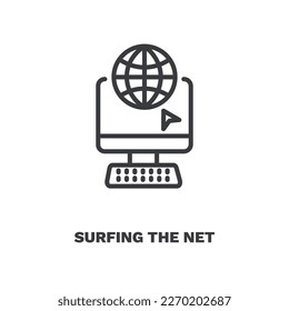 Surfen Sie auf den Internet-Symbolen. Einfach im Netz surfen, Internet-Icon aus der Computer- und Technikkollektion. Rahmenvektor einzeln auf weißem Hintergrund. 