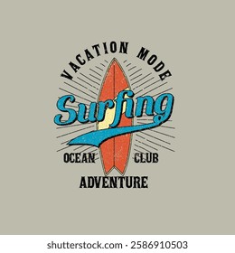 Surfing Ocean Club Adventure retro surf board graphic print