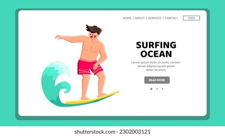 surfing ocean vector. wave sea, beach water, summer travel, blue tropical, surfer nature surfing ocean web flat cartoon illustration