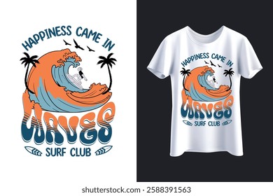 Surfing, ocean waves, beach life, retro design, vintage surf club, wave rider, surf culture, tropical vibes, palm trees, coastal adventure, summer sport, silhouette, outdoor lifestyle retro typography